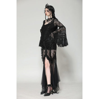 Dark in Love Gothic Top Zuri Romantic Lace Patchwork Bell-Sleeve - Sleeve Detail - QHA UK