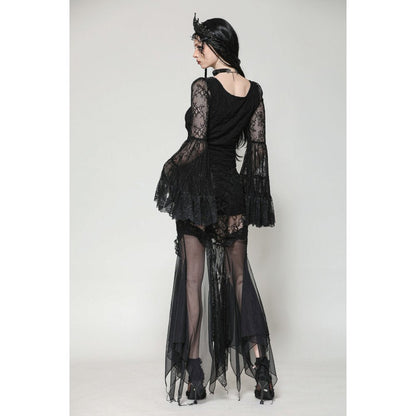 Dark in Love Gothic Top Zuri Romantic Lace Patchwork Bell-Sleeve - Sleeve Detail - QHA UK