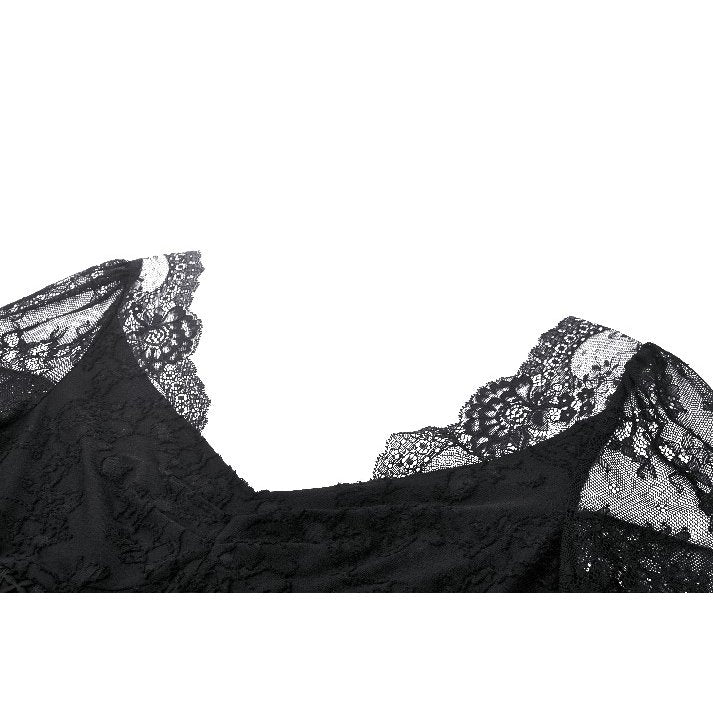 Dark in Love Gothic Top Zuri Romantic Lace Patchwork Bell-Sleeve - Sleeve Detail - QHA UK
