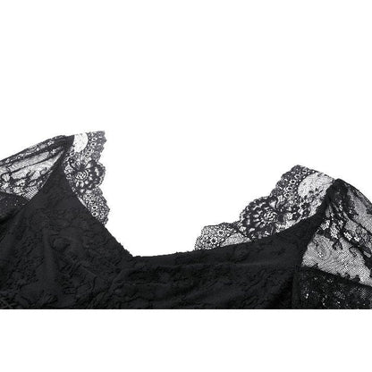 Dark in Love Gothic Top Zuri Romantic Lace Patchwork Bell-Sleeve - Sleeve Detail - QHA UK