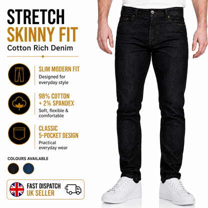 Ditch Plains BKX Mens Stretch Skinny Jeans Slim Fit Cotton Denim Pants - QHA UK