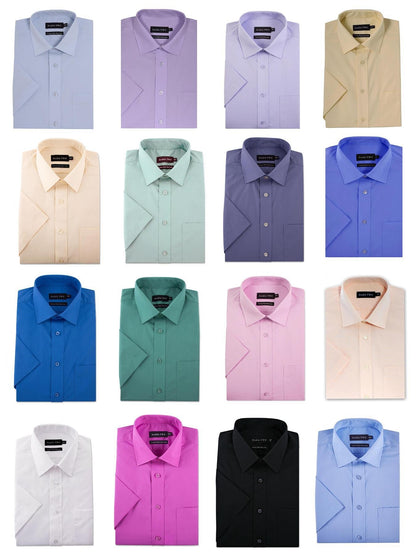 Double Two Men's Short Sleeve Cotton Rich Shirt | 7 Colours | Collar 15"–23" - QHA UK