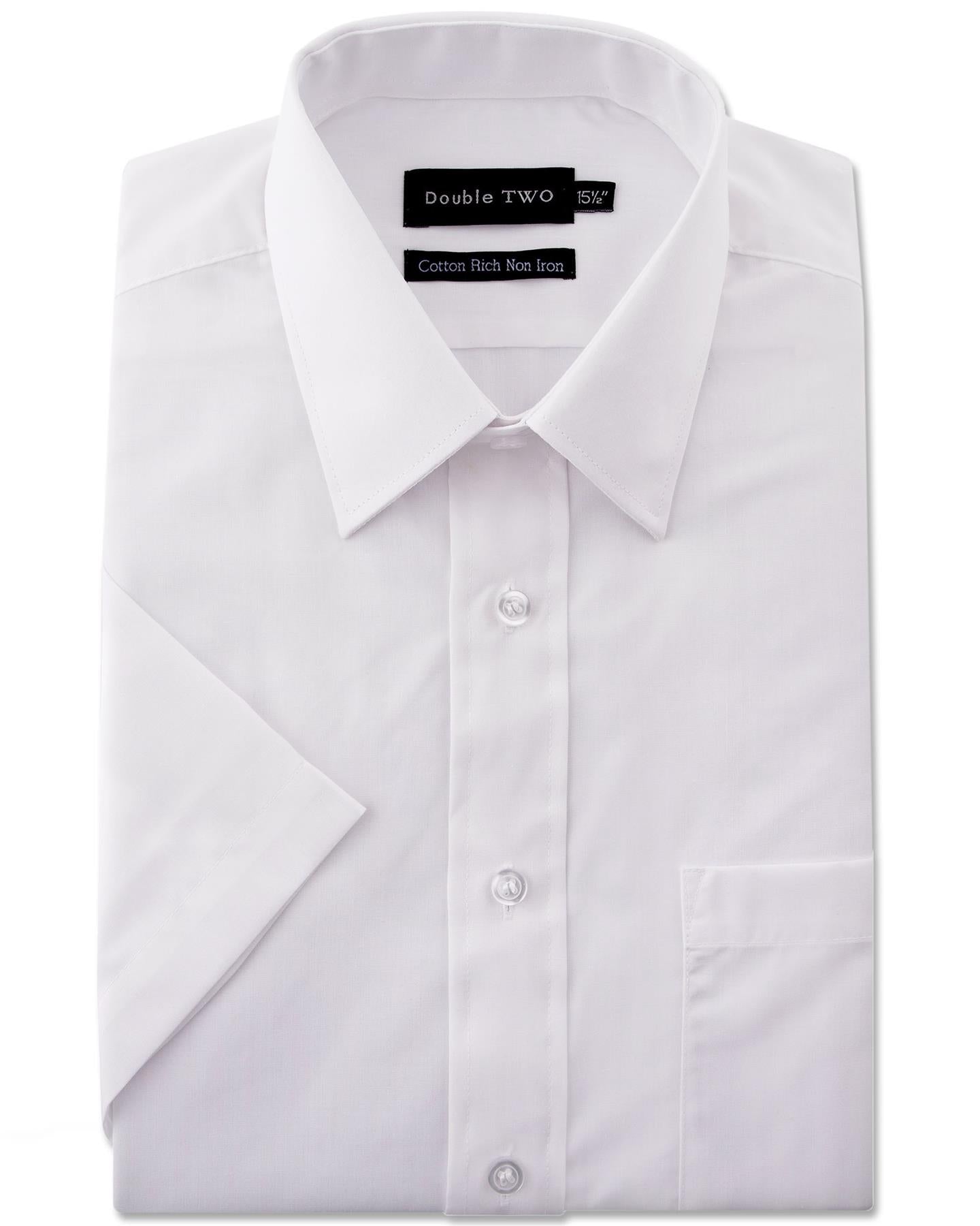 Double Two Men's Short Sleeve Cotton Rich Shirt | 7 Colours | Collar 15"–23" - QHA UK