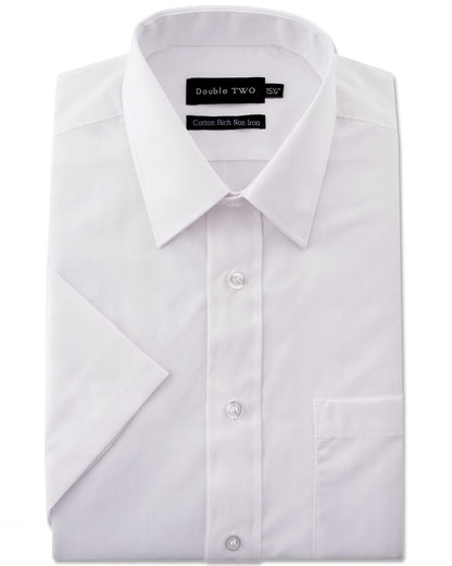 Double Two Men's Short Sleeve Cotton Rich Shirt | 7 Colours | Collar 15"–23" - QHA UK