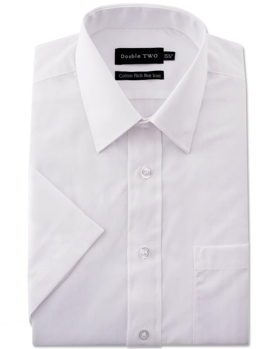 Double Two Men's Short Sleeve Cotton Rich Shirt | 7 Colours | Collar 15"–23" - QHA UK