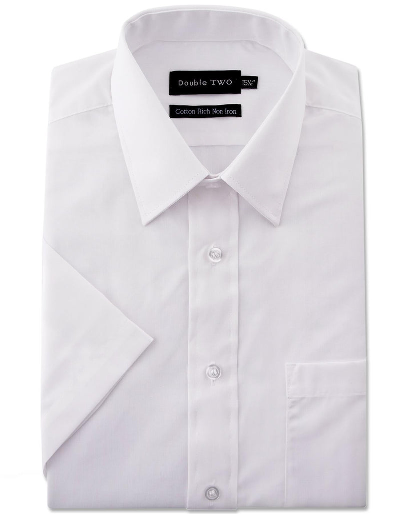 Double Two Men's Short Sleeve Cotton Rich Shirt | 7 Colours | Collar 15"–23" - QHA UK