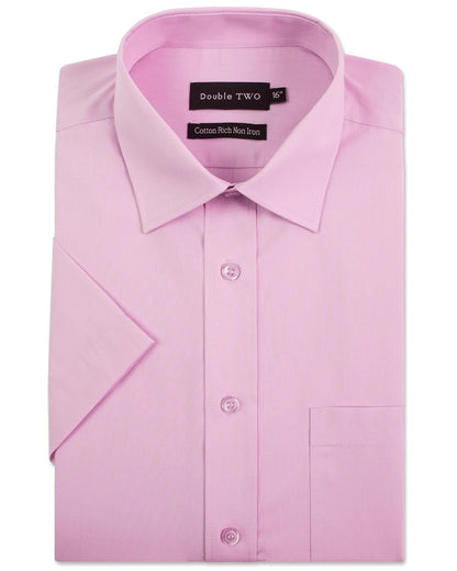 Double Two Men's Short Sleeve Cotton Rich Shirt | 7 Colours | Collar 15"–23" - QHA UK