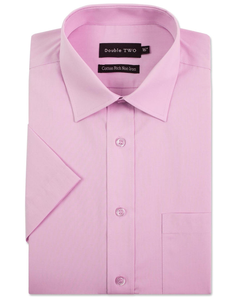 Double Two Men's Short Sleeve Cotton Rich Shirt | 7 Colours | Collar 15"–23" - QHA UK