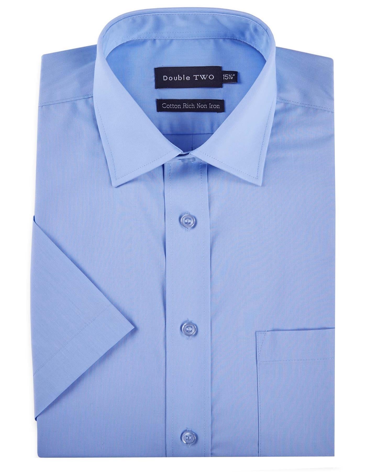 Double Two Men's Short Sleeve Cotton Rich Shirt | 7 Colours | Collar 15"–23" - QHA UK