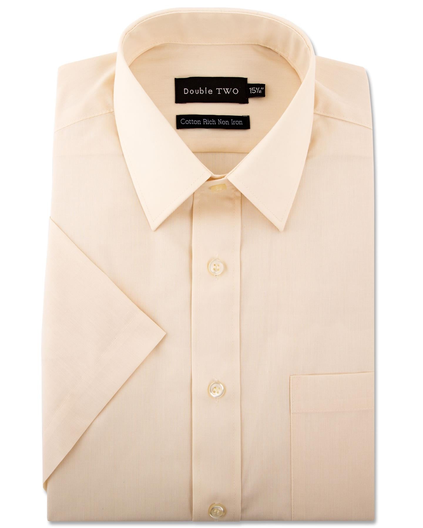Double Two Men's Short Sleeve Cotton Rich Shirt | 7 Colours | Collar 15"–23" - QHA UK