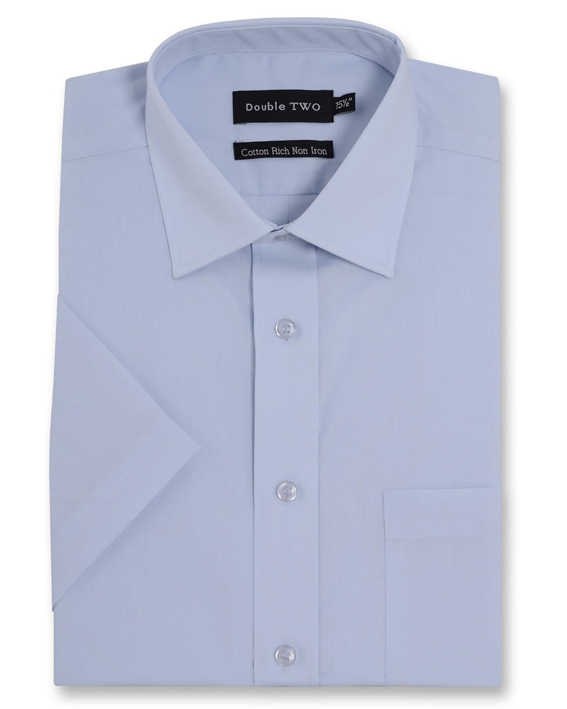 Double Two Men's Short Sleeve Cotton Rich Shirt | 7 Colours | Collar 15"–23" - QHA UK