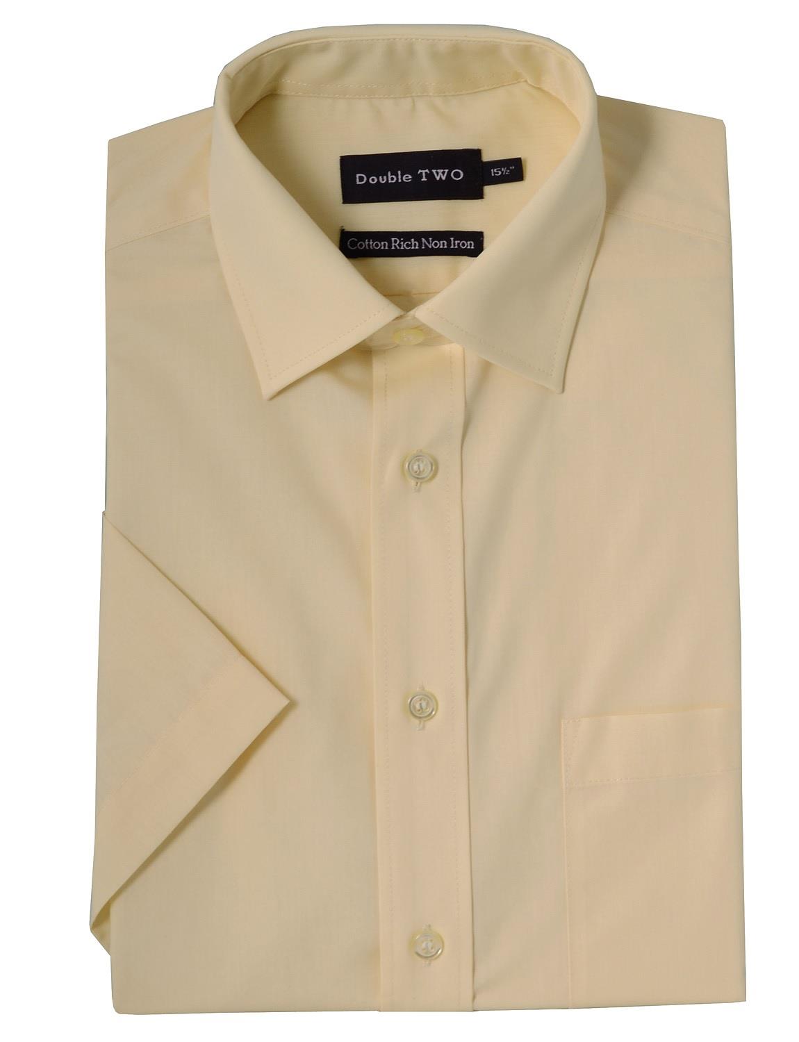 Double Two Men's Short Sleeve Cotton Rich Shirt | 7 Colours | Collar 15"–23" - QHA UK