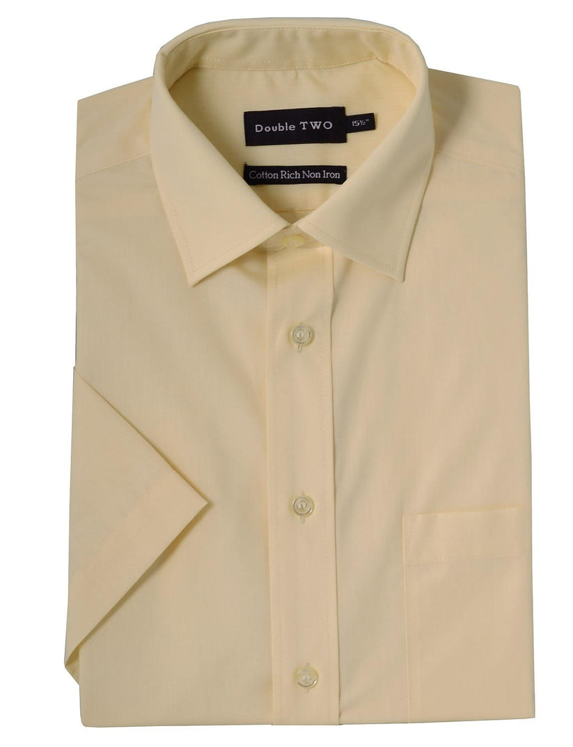 Double Two Men's Short Sleeve Cotton Rich Shirt | 7 Colours | Collar 15"–23" - QHA UK