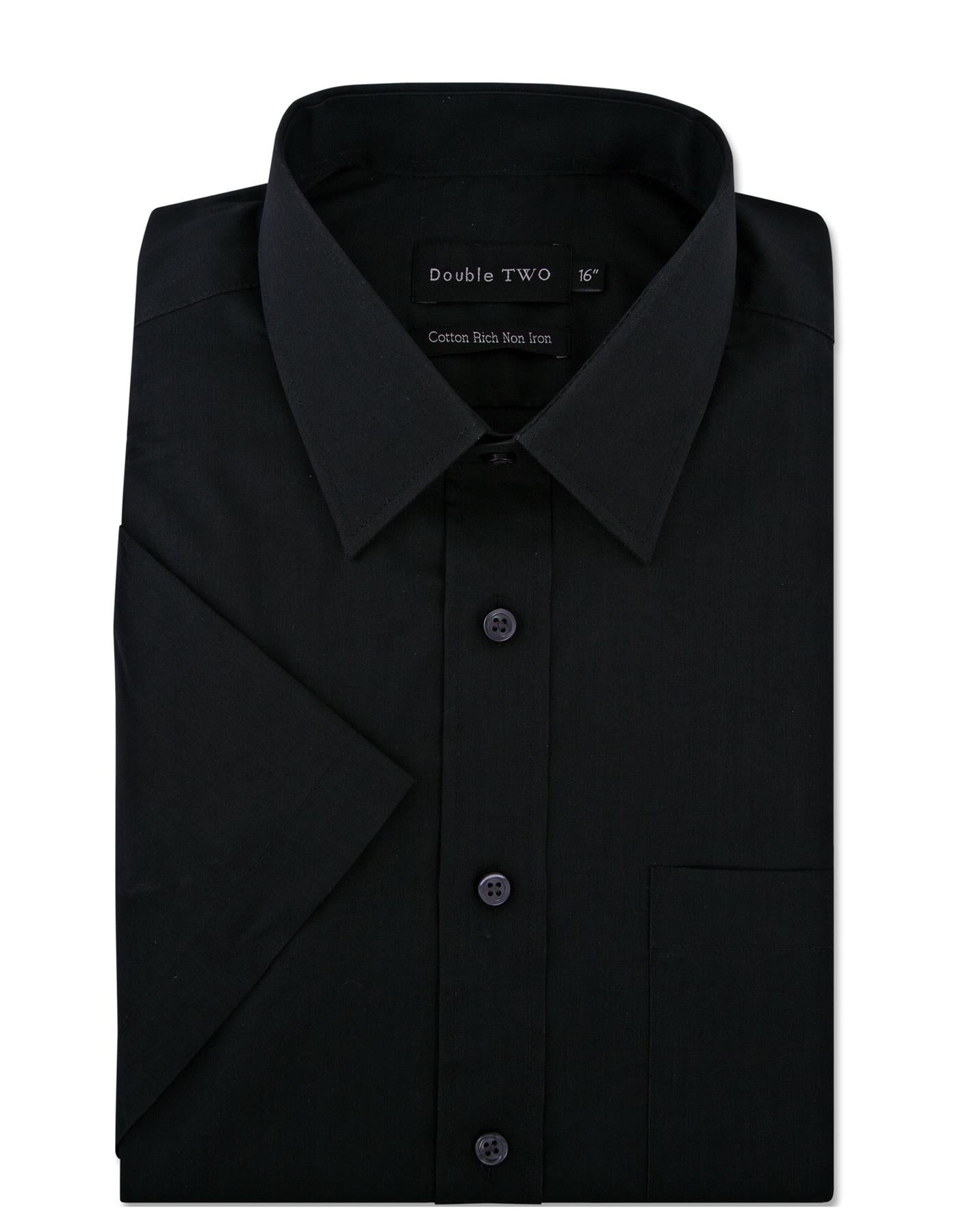 Double Two Men's Short Sleeve Cotton Rich Shirt | 7 Colours | Collar 15"–23" - QHA UK