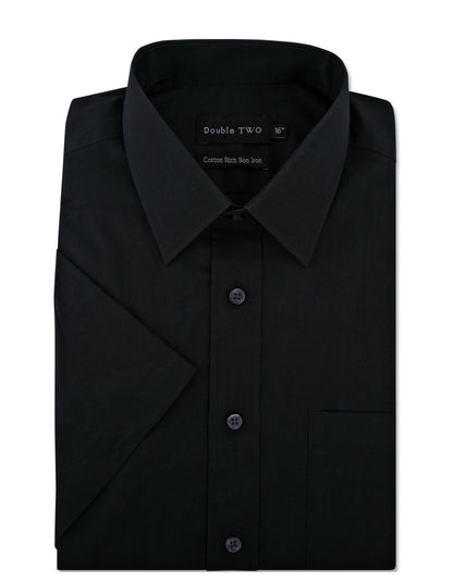 Double Two Men's Short Sleeve Cotton Rich Shirt | 7 Colours | Collar 15"–23" - QHA UK