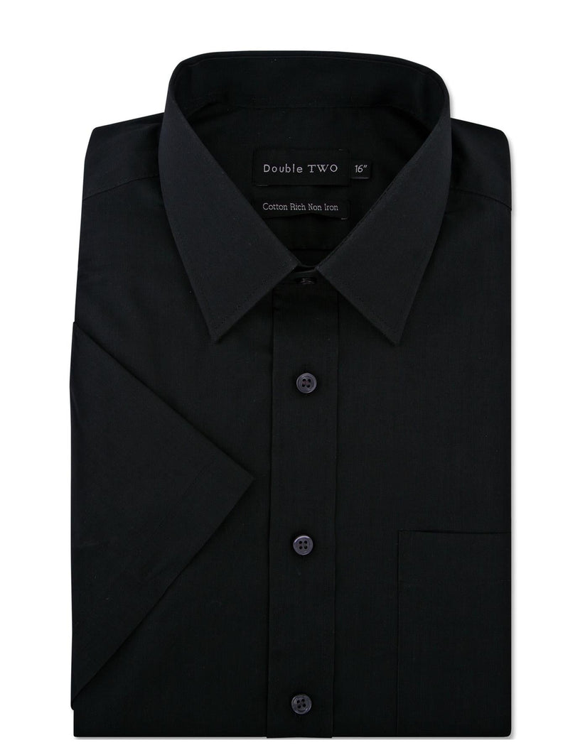Double Two Men's Short Sleeve Cotton Rich Shirt | 7 Colours | Collar 15"–23" - QHA UK