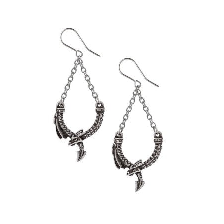 Alchemy Gothic Earrings Dragon Pewter Chain Danglers - QHA UK