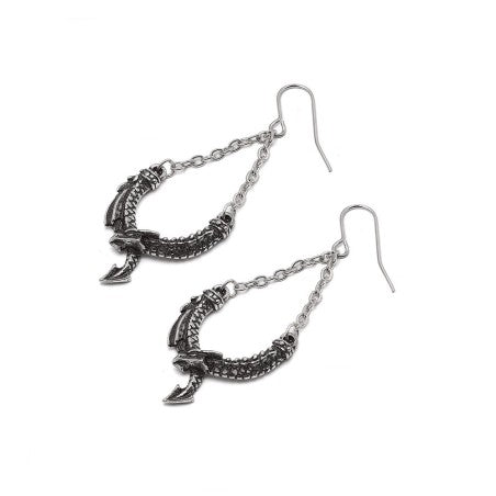 Alchemy Gothic Earrings Dragon Pewter Chain Danglers - QHA UK