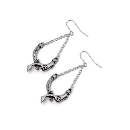 Alchemy Gothic Earrings Dragon Pewter Chain Danglers - QHA UK