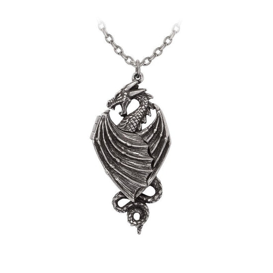 Alchemy Gothic Necklace Dragon Winged Locket Pewter - QHA UK
