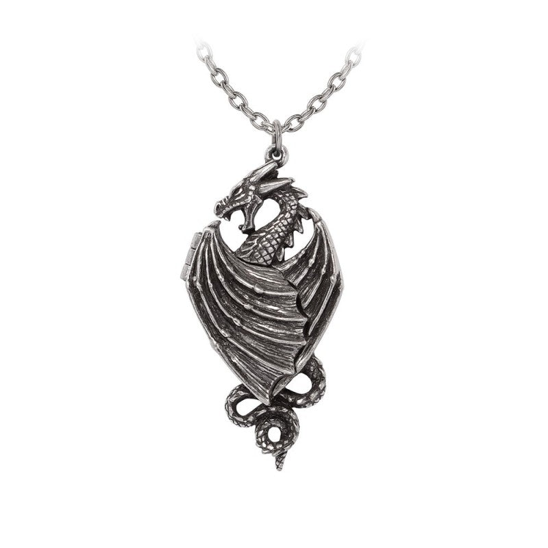 Alchemy Gothic Necklace Dragon Winged Locket Pewter - QHA UK