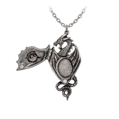 Alchemy Gothic Necklace Dragon Winged Locket Pewter - QHA UK