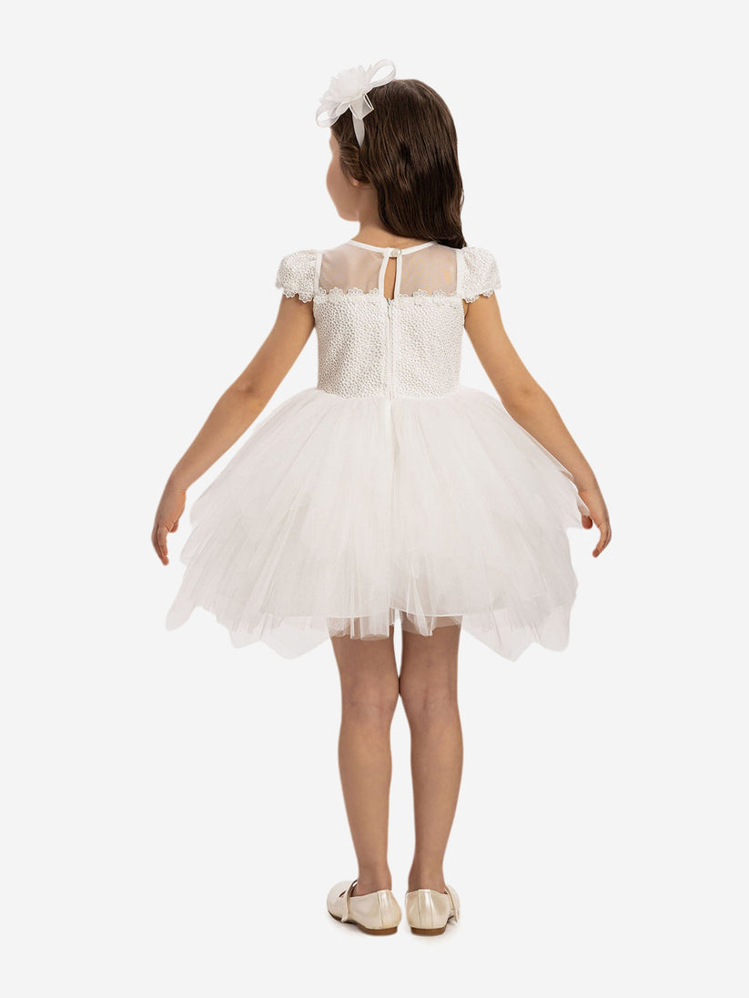 DRESS & Fleur Baby Girls Dress with Tulle Skirt in White | QHAUK - QHA UK