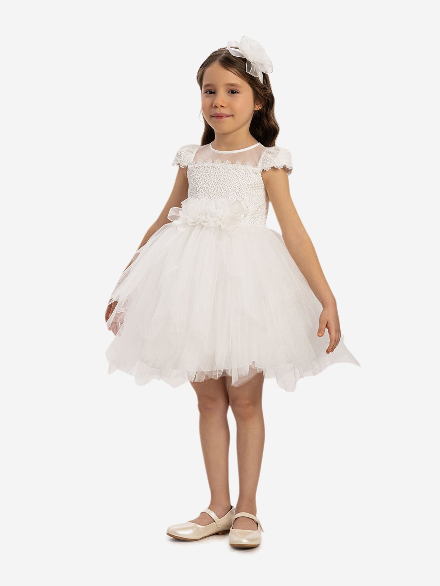 DRESS & Fleur Baby Girls Dress with Tulle Skirt in White | QHAUK - QHA UK