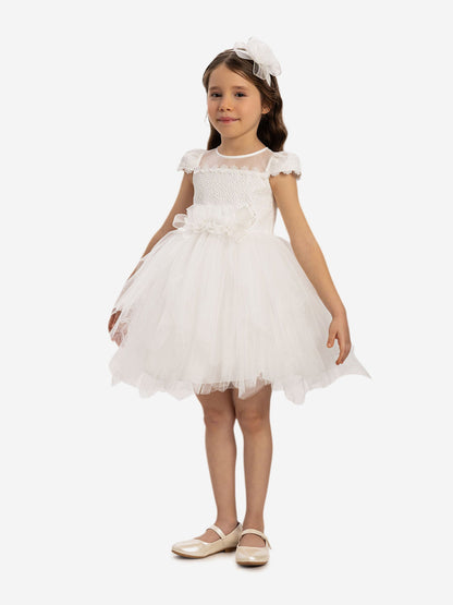 DRESS & Fleur Baby Girls Dress with Tulle Skirt in White | QHAUK - QHA UK