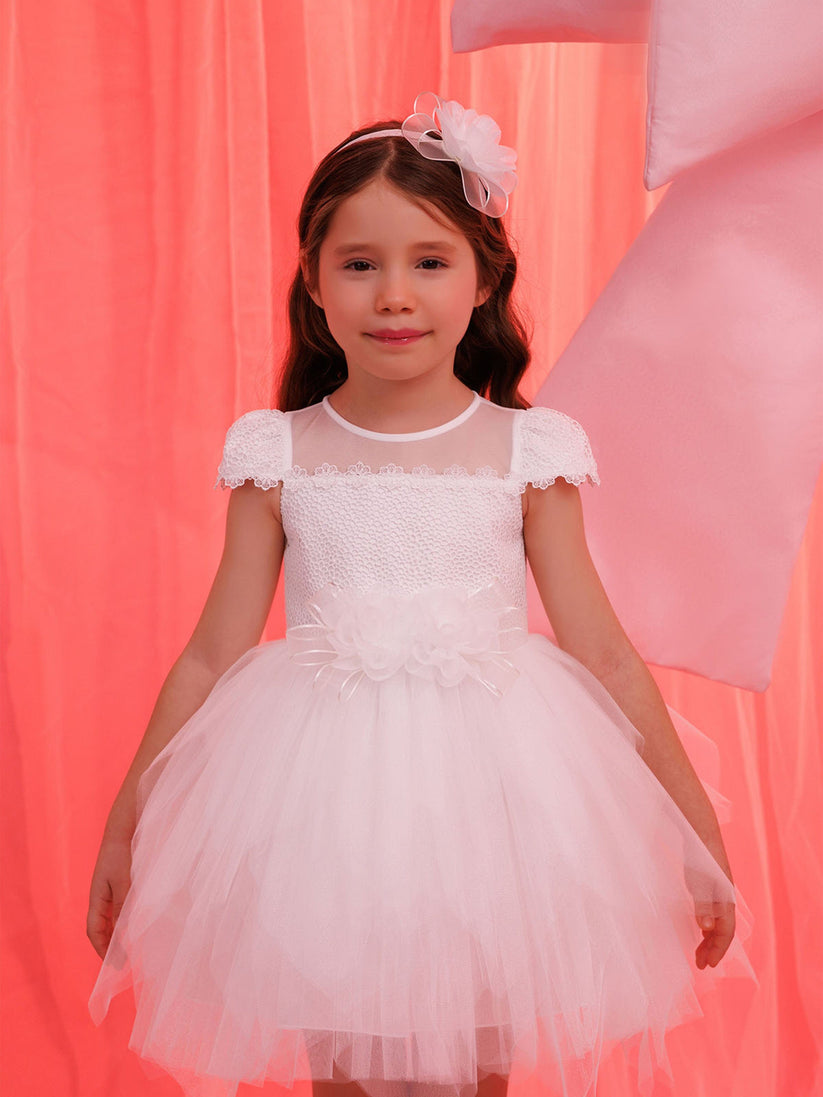 DRESS & Fleur Baby Girls Dress with Tulle Skirt in White | QHAUK - QHA UK