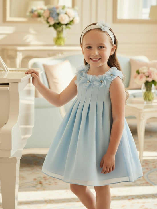 DRESS & Fleur Baby Girls Occasion Dress with Headband in Blue - QHA UK