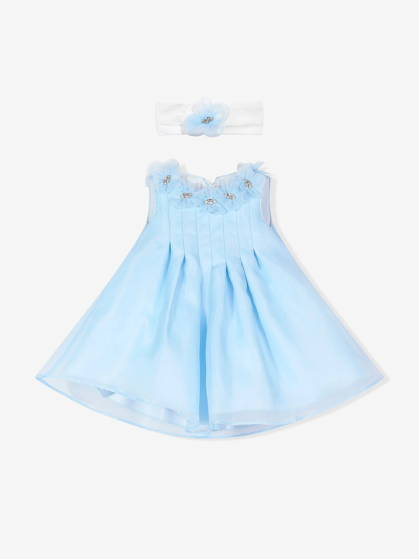 DRESS & Fleur Baby Girls Occasion Dress with Headband in Blue - QHA UK