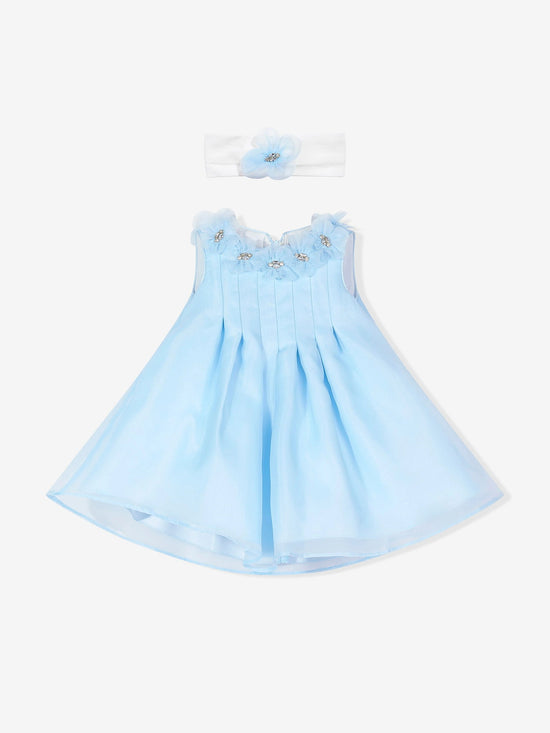DRESS & Fleur Baby Girls Occasion Dress with Headband in Blue - QHA UK