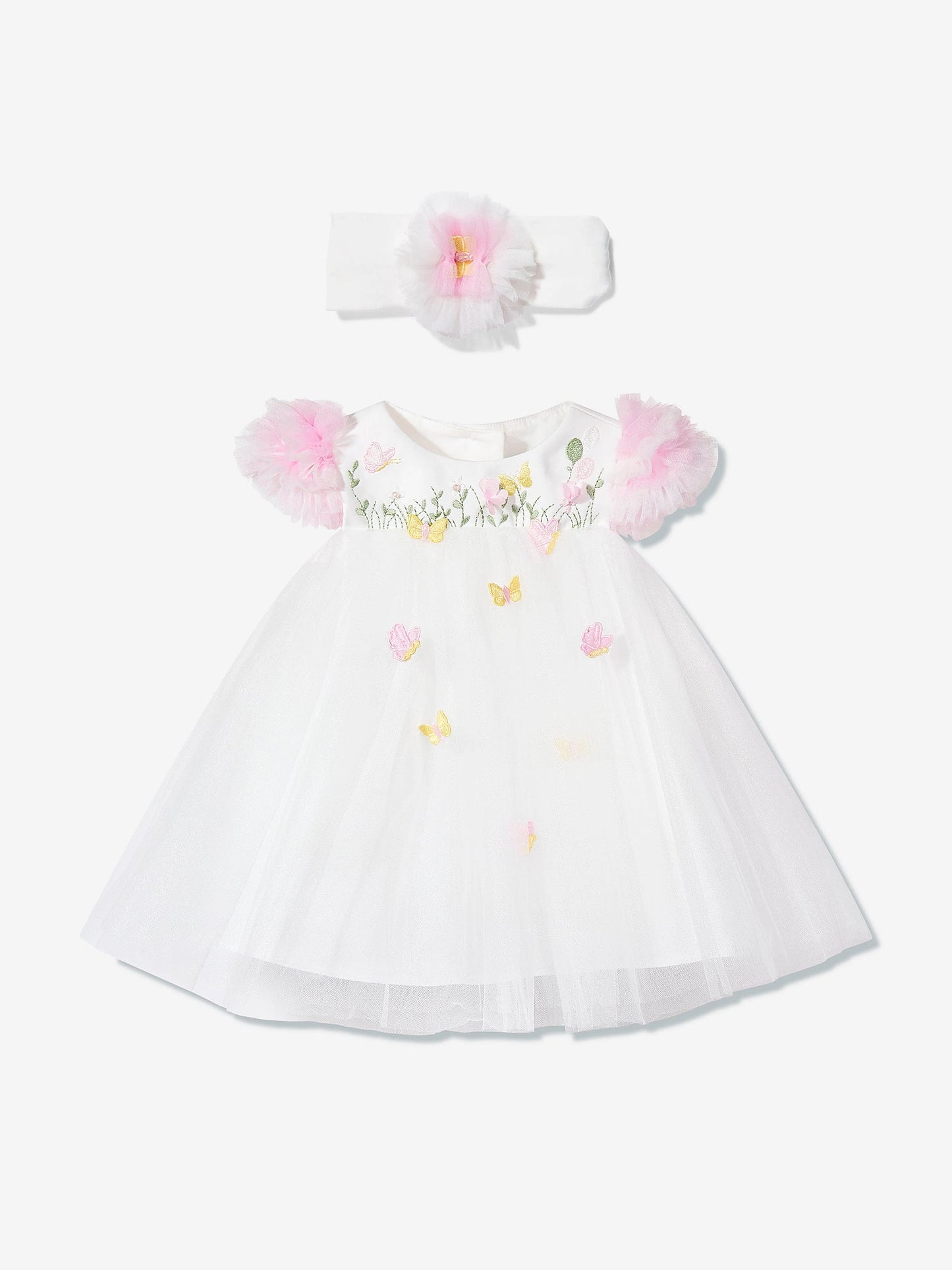 DRESS & Fleur Baby Girls Occasion Dress with Headband in Ivory - QHA UK