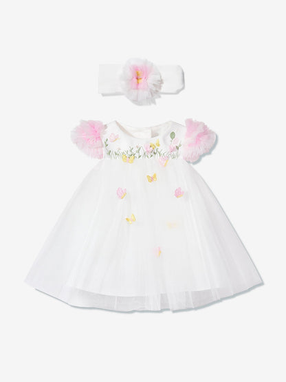DRESS & Fleur Baby Girls Occasion Dress with Headband in Ivory - QHA UK