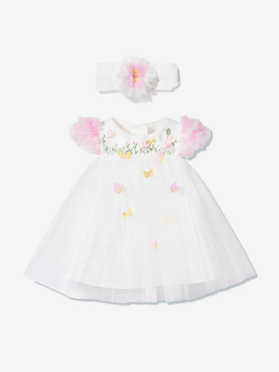 DRESS & Fleur Baby Girls Occasion Dress with Headband in Ivory - QHA UK