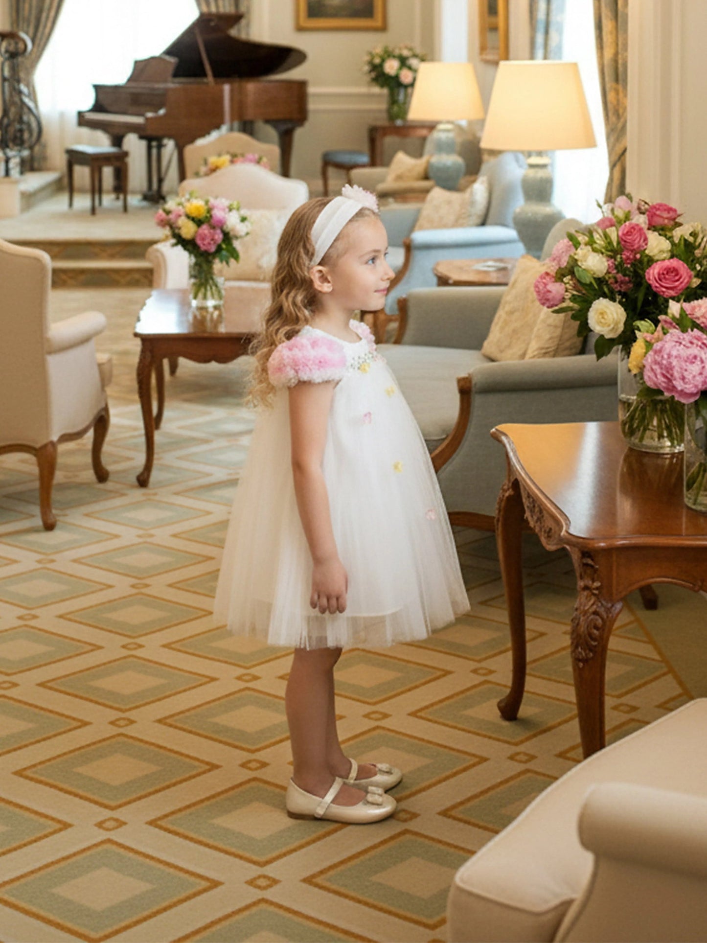 DRESS & Fleur Baby Girls Occasion Dress with Headband in Ivory - QHA UK