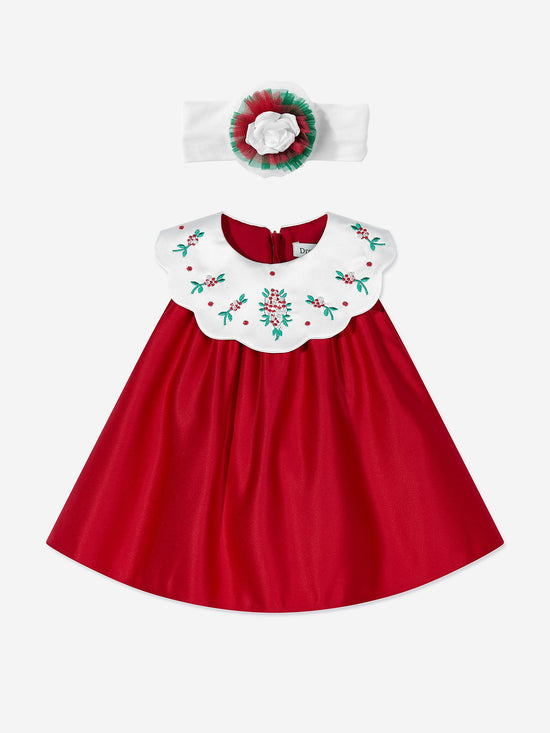 DRESS & Fleur Baby Girls Occasion Dress with Headband in Red - QHA UK