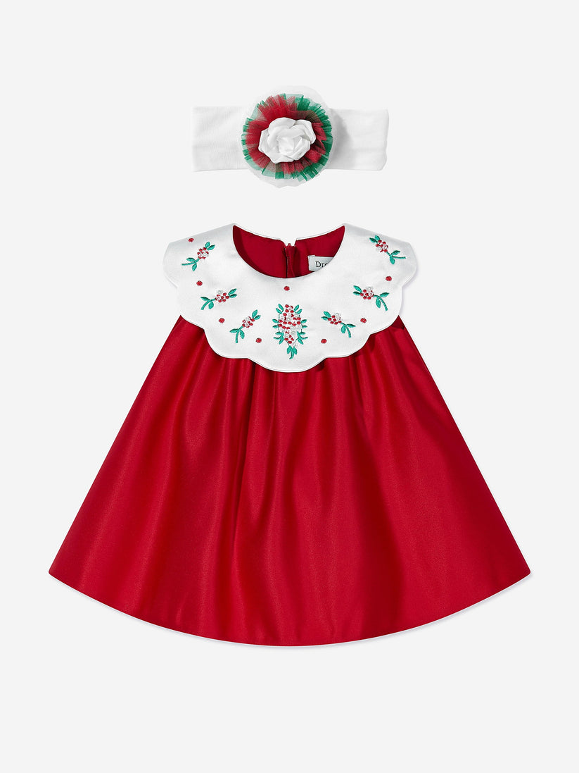 DRESS & Fleur Baby Girls Occasion Dress with Headband in Red - QHA UK