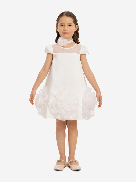 DRESS & Fleur Girls Dress with Flower Choker in White | QHAUK - QHA UK