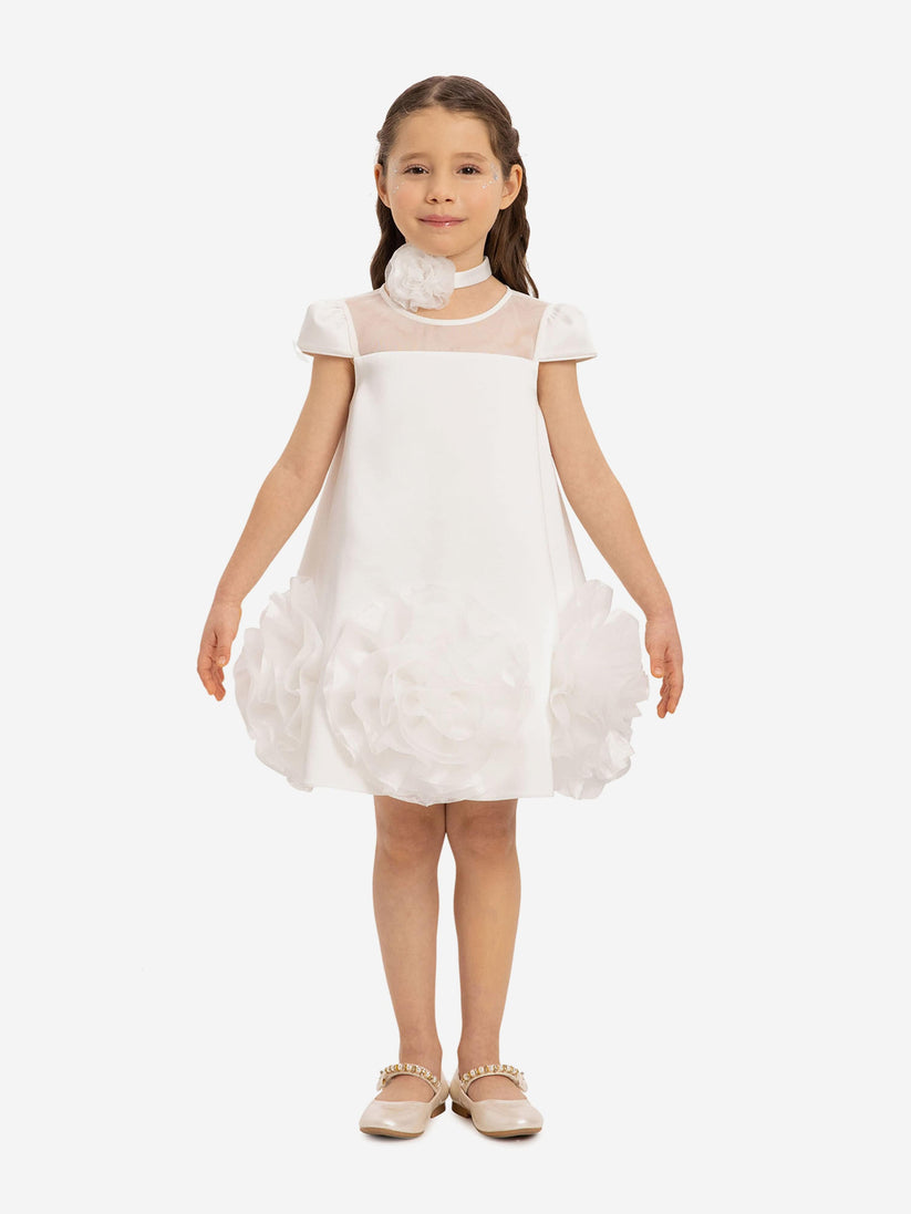 DRESS & Fleur Girls Dress with Flower Choker in White | QHAUK - QHA UK