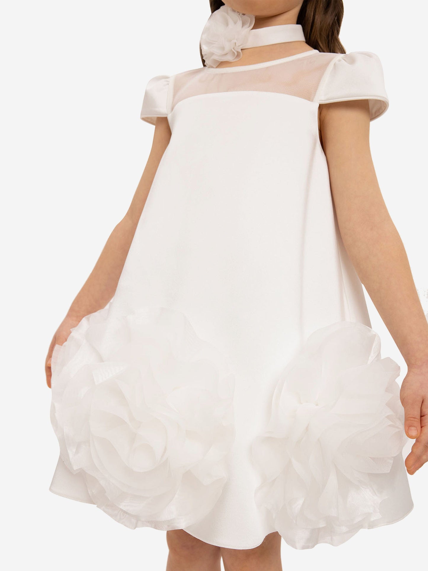 DRESS & Fleur Girls Dress with Flower Choker in White | QHAUK - QHA UK