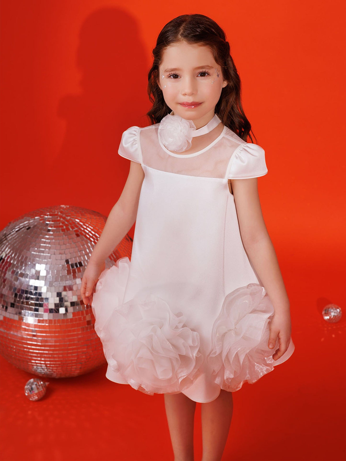 DRESS & Fleur Girls Dress with Flower Choker in White | QHAUK - QHA UK