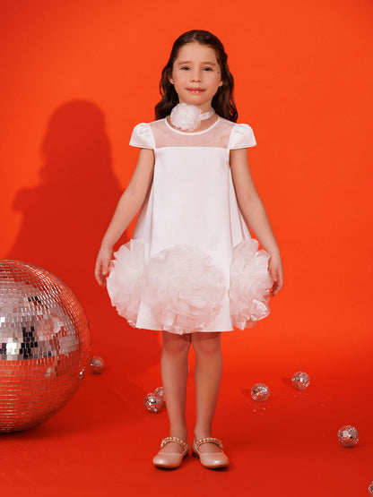 DRESS & Fleur Girls Dress with Flower Choker in White | QHAUK - QHA UK