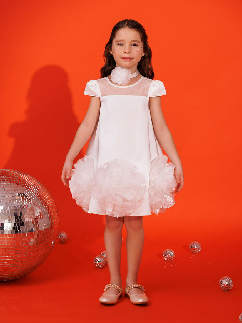 DRESS & Fleur Girls Dress with Flower Choker in White | QHAUK - QHA UK