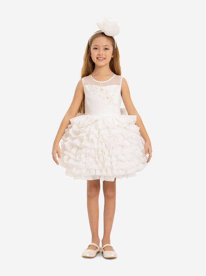 DRESS & Fleur Girls Dress with Headband in White | QHAUK - QHA UK