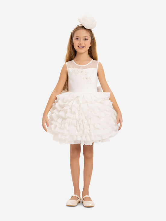 DRESS & Fleur Girls Dress with Headband in White | QHAUK - QHA UK