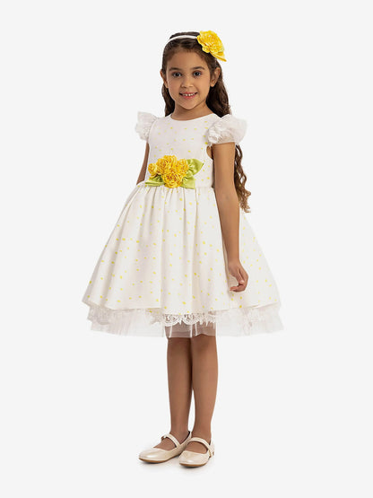 DRESS & Fleur Girls Dress with Headband in Yellow | QHAUK - QHA UK