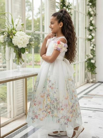 DRESS & Fleur Girls Floral Occasion Dress in Ivory | QHAUK - QHA UK