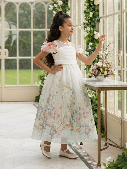 DRESS & Fleur Girls Floral Occasion Dress in Ivory | QHAUK - QHA UK